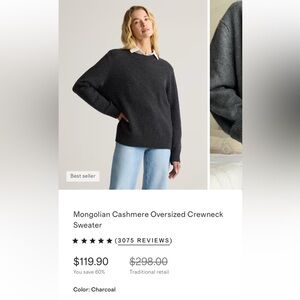 Quince Mongolian Cashmere Oversized Crewneck Sweater - Charcoal